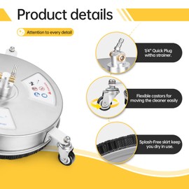 Realyou 14" Pressure Washer Surface Cleaner with 4 Wheels, Stainless Steel Surface Cleaner for Pressure Wahser, Power Washer Surface Cleaner for Concrete, Patio, Sidewalk, Deck and Driveways