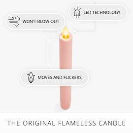 Luminara Flameless Candle Taper (1" x 9.5") Melted Top Real Wax Unscented Remote Ready Timer (Crystal Rose)