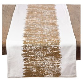 Fennco Styles Agatha Collection Glamorous Metallic Banded Cotton Table Runner 16" W X 90" L – Gold Table Cover for Wedding, Family Gathering, Special Events and Home Décor