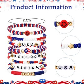 DUIOQ 4th of July Bracelets Accessories,Red White and Blue Beads Jewelry Outfits,250th Anniversary Patriotic Olympics Shirt,Women Men USA Stackable Bracelets for Independence Day Party Favors Gifts