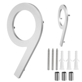 sourcing map Floating House Numbers, 8 Inch Solid Aluminum Modern Address Number for Outside with Nails Kit for Home Street Office Mailbox Sign(Number 9, Silver)
