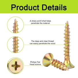 M3 Small Screws Set, Wood Screws Assortment Kit, 500pcs Tiny Phillips Flat Head Self-Tapping Screws, Yellow Zinc Plated Finish, Cabinet Hinge Screws, Carbon Steel, Contains 50pcs M6 Screw Anchors