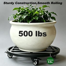 Hongsane 18" Round Plant Stand with Wheels Heavy Duty,Large Metal Plant Caddy Indoor Outdoor Use,Rolling Plant Dolly with Industrial Casters,Rust-Proof Black Plant Tray for Large Planters Pots,1-Pack