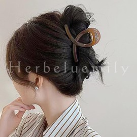 Herbeluemily Hair Clip, Hair Claw, Dakar Hair Claw, Cross Line, Mini Clip, 3.1 inches (8 cm), Clear Brown