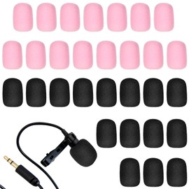 30 PCS Headset Microphone Covers Foam, Mini Lapel Headset Microphone Covers Windscreen Foam Lavalier Mic Cover High Density Mic Cover for Variety of Headset Microphone Noise Reduction(Black,Pink)