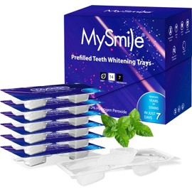 MySmile 7 Treatments Prefilled Teeth Whitening Trays Kit with 12% Hydrogen Peroxide Whiter Gel for Sensitive Tooth, Fast-Result Vegan Teeth Whitener Tooth Stain Remover, Mint Flavor