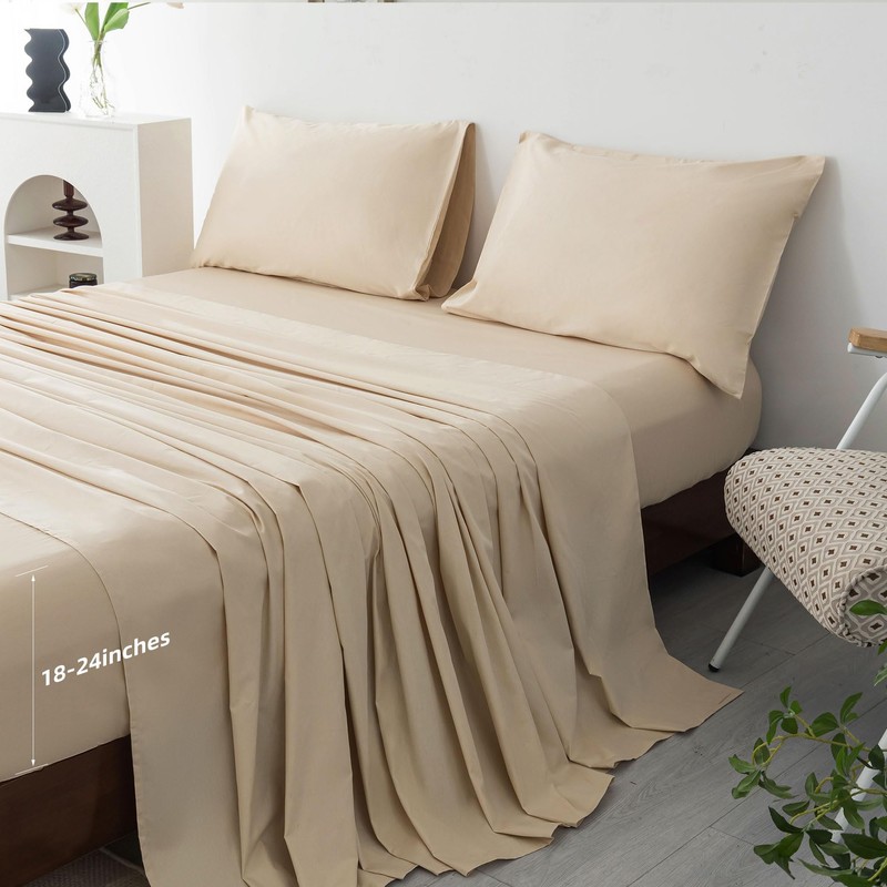 Levoo 100% Egyptian Cotton Sheets King Size Set 18"-24" Extra