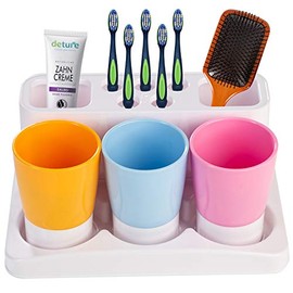 Aebeky Toothbrush Holder Kids Family Set for Bathroom Storage Organizer (Orange+Blue+Pink)