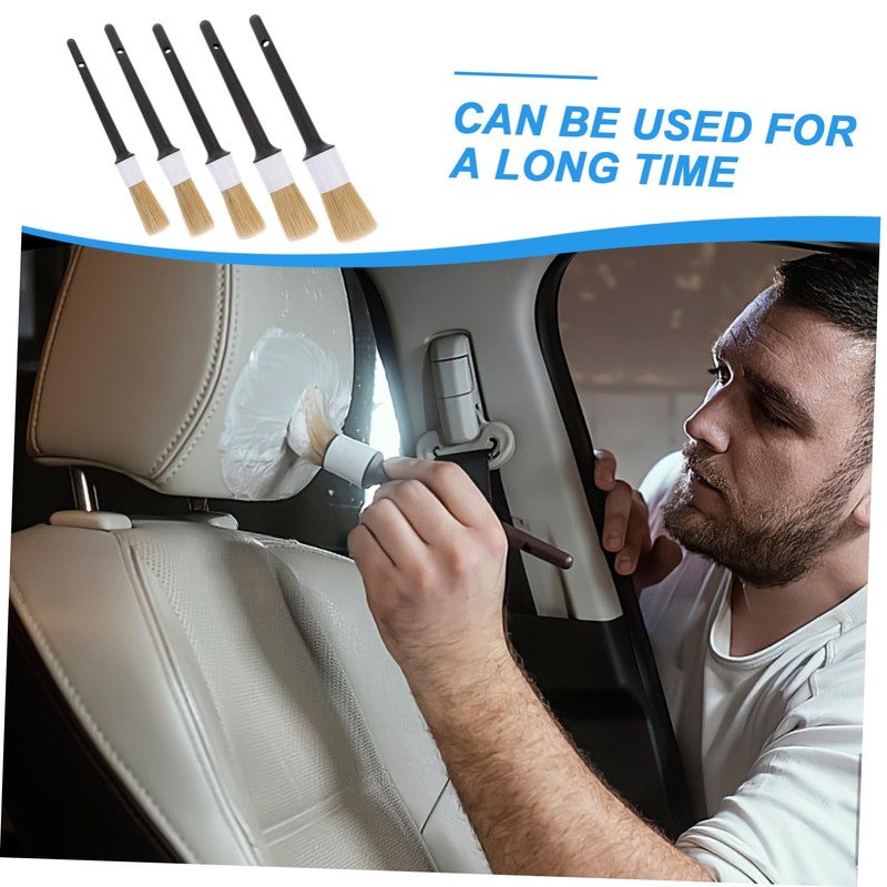 BIUDECO 5Pcs Round Head Small Brush for Automotive Cleaning Handle