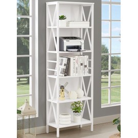 HOMISSUE Bookshelf, 6-Tier Tall Bookshelf, Rustic Wood Metal Bookshelves and Bookcases, Freestanding Open Bookshelf, Industrial Bookcase for Home Office, Living Room and Bedroom, White