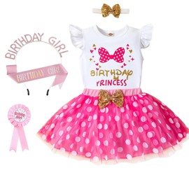 LYQTloml Toddler Kids Baby Girls Birthday Princess Outfits Dress Vest Tank Top Dot Mesh Tutu Skirt