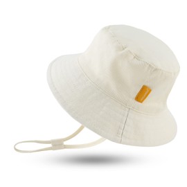 JANGANNSA Summer Baby Boys Hat Sun Protect Bucket Hat for Girls Wide Brim Cotton Beach Cap (Beige, 18.9"(6-12 Months))