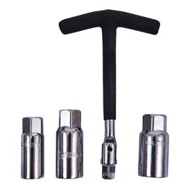 Mr. Gadget's Solutions 4PC T BAR Spark Plug Wrench Set Chrome Spark Plug Removal 16mm 18mm & 21mm Tool Wrench Non-Slip Grip T-Handle T-Bar Flexible Spanner Socket