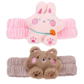 PERFECTSIGHT Kawaii Spa Headband Set, 2 Pack Cute Soft Coral Fleece Makeup and Skincare Headbands for Women and Girls' Face Washing and Facial Care