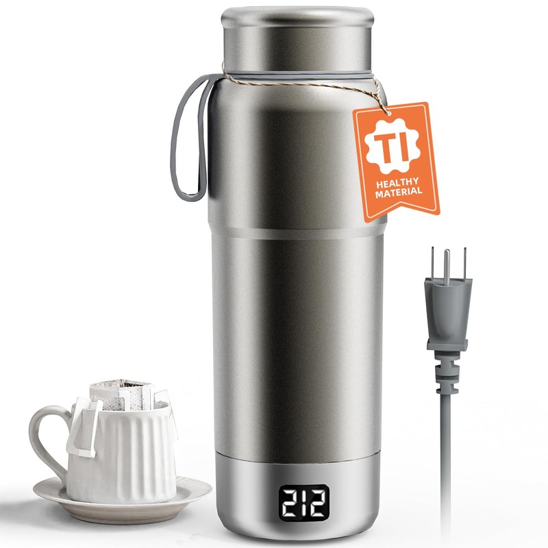 Pure Titanium Travel Kettle, 380ML Portable Electric Kettle, 12 Temp