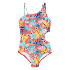 Kanu Surf Girls' Cori Beach Sport One Shoulder Side Cut UPF 50+ 1PC Swimsuit, Nellie Coral