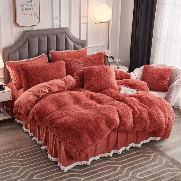 JAUXIO Luxury Long Faux Fur Bedding Set Shaggy Comforter Duvet