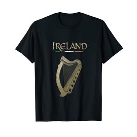 Ireland Flag and Harp with Clover T-Shirt, black