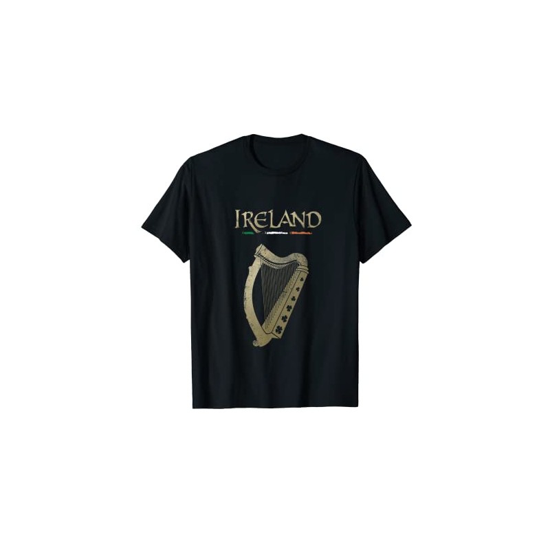 Ireland Flag and Harp with Clover T-Shirt, black
