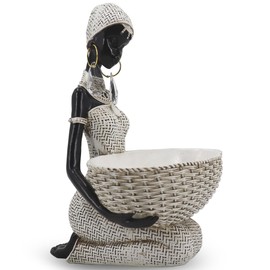 Lescafita African Statues and Sculptures for Home Decor, Tribal Art Figurines for Living Room Decorations, Gold Vintage Aesthetic Ornament for Bookshelf and Tables, Housewarming Gifts for Women