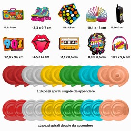 67 pezzi a tema '90, decorazioni per feste di compleanno, anni '90, bandierine, striscioni anni '90, stelle filanti, compleanni, decorazioni per anni '90, palloncini decorativi colorati (decorazioni