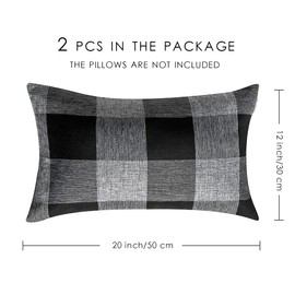 ORANIFUL Buffalo Check Cushion Covers 30 x 50 Set of 2 Linen Decorative Rectangular Tartan Throw Lumbar Pillow Case for Sofa Couch Bed Home Decor Car 12x20 Inches (Black & Grey)