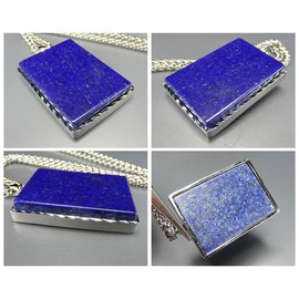 [Stone Street] AAA Lapis Lazuli Uncolored Natural Stone Square Metal Frame Pendant Top, Stainless Steel Necklace, Lapis Lazuli, Lapis Lazuli