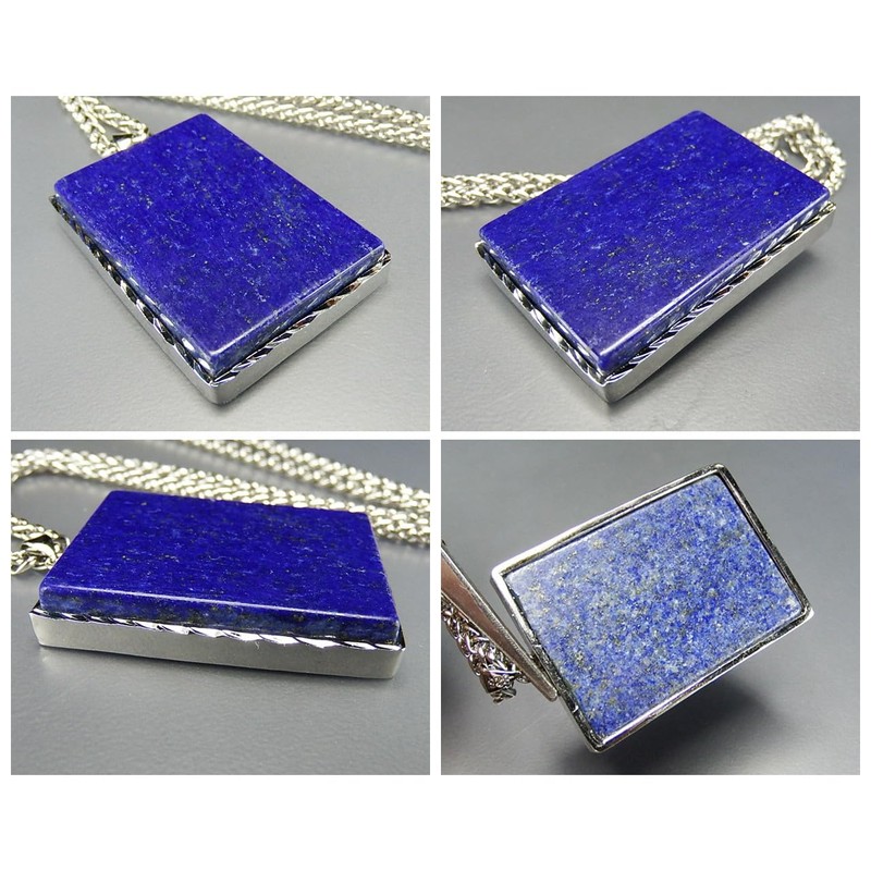 [Stone Street] AAA Lapis Lazuli Uncolored Natural Stone Square Metal