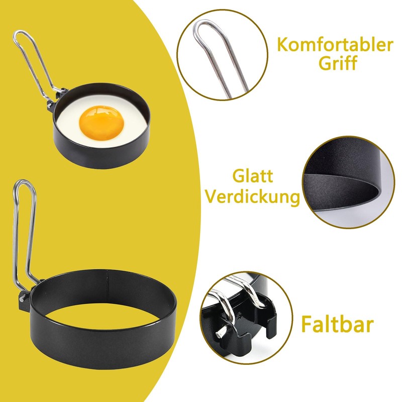 Pack of 4 Fried Egg Moulds, 1 Piece Oil Brush,