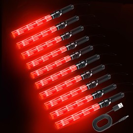 E-riding 10 Pack 16 Inch Rechargeable Traffic Wand, Red Traffic Control Baton with 2 Flashing Modes, LED Safety Light Wand, Air Marshaling Wand for Airport, Parking, Car Directing