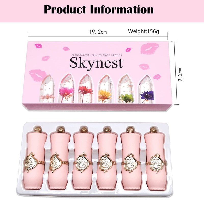 Btspring Clear Flower Jelly Lipstick, 6 Packs Nutritious Moisturizer Lip