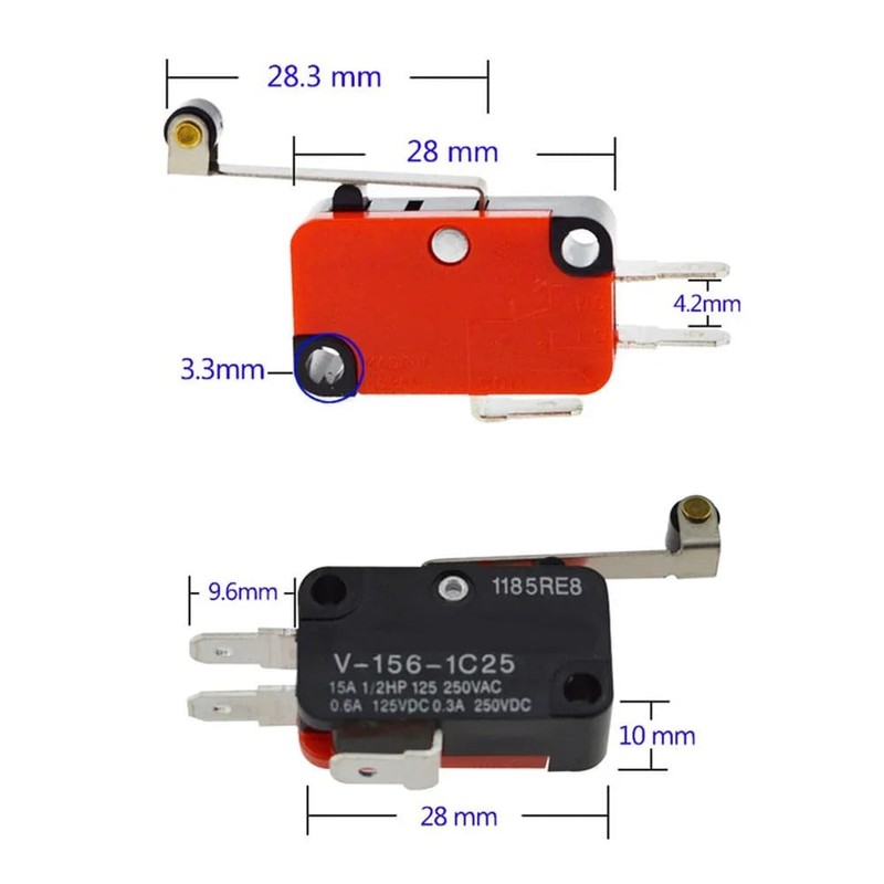 DollaTek V-156-1C25 Micro Limit Switch with Long Hinge Roller Momentary