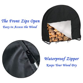 StorMaster 48 Inch Firewood Log Hoop Rack Cover Only Heavy Duty Outdoor Round Ring Loop Wood Storage Holder Cover Circular with Waterproof Zipper Waterproof Black