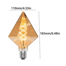 Lxcom Lighting Decorative Edison Bulbs 4W D110 Diamond Shape LED Spiral Filaments Light Bulbs 40W Equivalent E26 Base Amber Glass Finishing Vintage Edison Bulb for Home Kitchen Restaurant, 2 Pack
