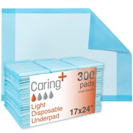 Caring Disposable Underpads, Baby Changing Liner Pads, Light Absorbency, 17 x 24 in, 300-Pack