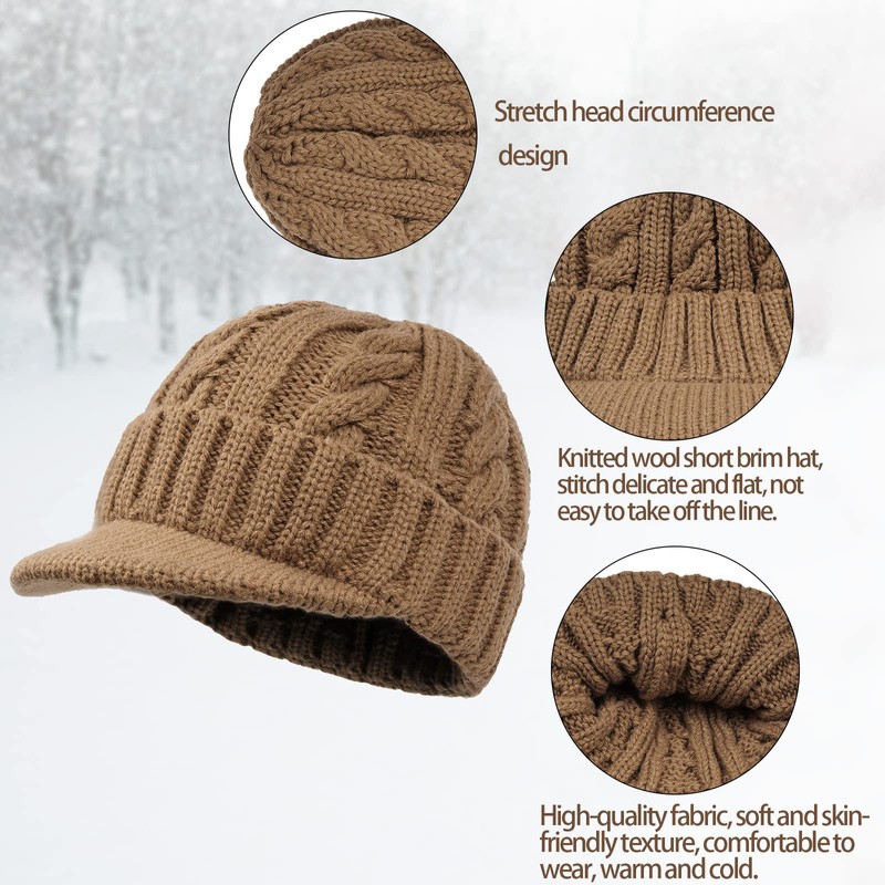 Clakllie Mens Beanie with Brim Skullcap Hat Knitted Thick Visor