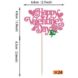 Paquete de 24 adornos para magdalenas con purpurina para el día de San Valentín, diseño de corazón dulce para cupcakes para feliz día de San Valentín, compromiso, despedida de soltera, fiesta de