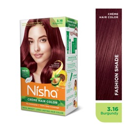 Nisha Creme Hair Color Combo Pack Burgundy & Flame Red Rich, Bright, Long Lasting Shine Hair Colour (60gm + 90ml + 18ml Nisha Conditioner) (Pack of 2, Burgundy & Flame Red)
