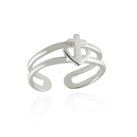 Anchor Toe Ring - 925 Sterling Silver - Adjustable Double Band Anchors Midi NEW