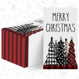 Horaldaily 50 Christmas Disposable Paper Decorative Guest Napkins, Xmas Tree Buffalo Plaid Red for Party Lunch Dinner Kitchen Bathroom