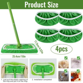 Pack of 4 Wipes Reusable for Sweeper Mop, Moist Floor Cloths with High Water and Dirt Absorption, Dry Floor Cloths, Replacement Cover for Wet and Dry Use (Green)