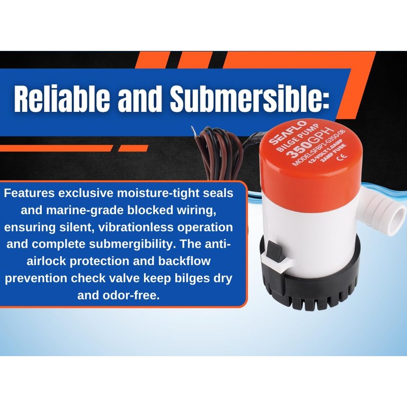 SEAFLO 01-Series 350 GPH Bilge Pump 12v 4-Year Warranty!