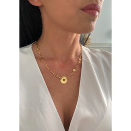 NataschaWoge® Disk Medal Coin Plate Minimalist Jewellery Stainless Steel Gold Chain Necklace Choker Gift for Her, Stainless Steel