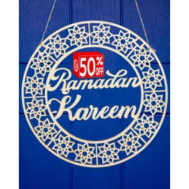 OLEEK ramadan wreath (12in) ramadan mubarak sign - ramadan decorations for home 2025 - ramadan gifts for kids - ramadan door decoration - ramadan decor - ramadan door wreath - زينة رمضان كريم ديكور