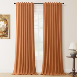 Blackout Curtains 84 Inch Long 2 Panel Sets Orange Linen Curtains for Bedroom Living Room Nursery Sliding Door Rod Pocket Back Tab Top Noise Cancelling Thermal Insulated Farmhouse Drapes 7 Ft