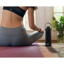 New Aquatix (Black, 21 Ounce) Pure Stainless Steel Double Wall Vacuum Insulated Sports Water Bottle Convenient Flip Top Cap with Removable Strap Handle - Keeps Drinks Cold 24 hr/Hot 6 hr