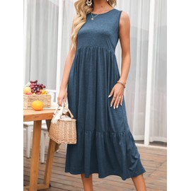 ANRABESS Women Summer Casual Sleeveless Crewneck Sundress Aline Flowy Tiered Maxi Long Beach Dress Vacation Outfits XX-Large Blue