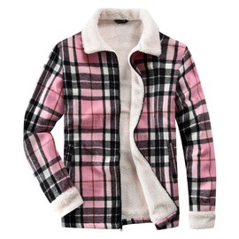 Fozexi Women's Sherpa Lined Jackets Sherpa Turn-Down Collar Full Zip Fleece Flannel Jacket for Women Trendy Pink Small