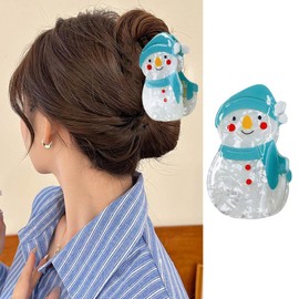 1 Pack Christmas Hair Claw Clips Blue Snowman Design Hair Clips Strong Hold Large Acrylic Claw Clips for Thick or Thin Hair Winter Xmas Hair Accessories Non-slip Hair Barrette Grip Clip for Women Girl