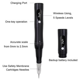 Cordless Permanent Makeup Machine Kit 5 Speeds Levels with Spare Battery for Eyebrows Eyeliner Lip Brushing (Black Machine)